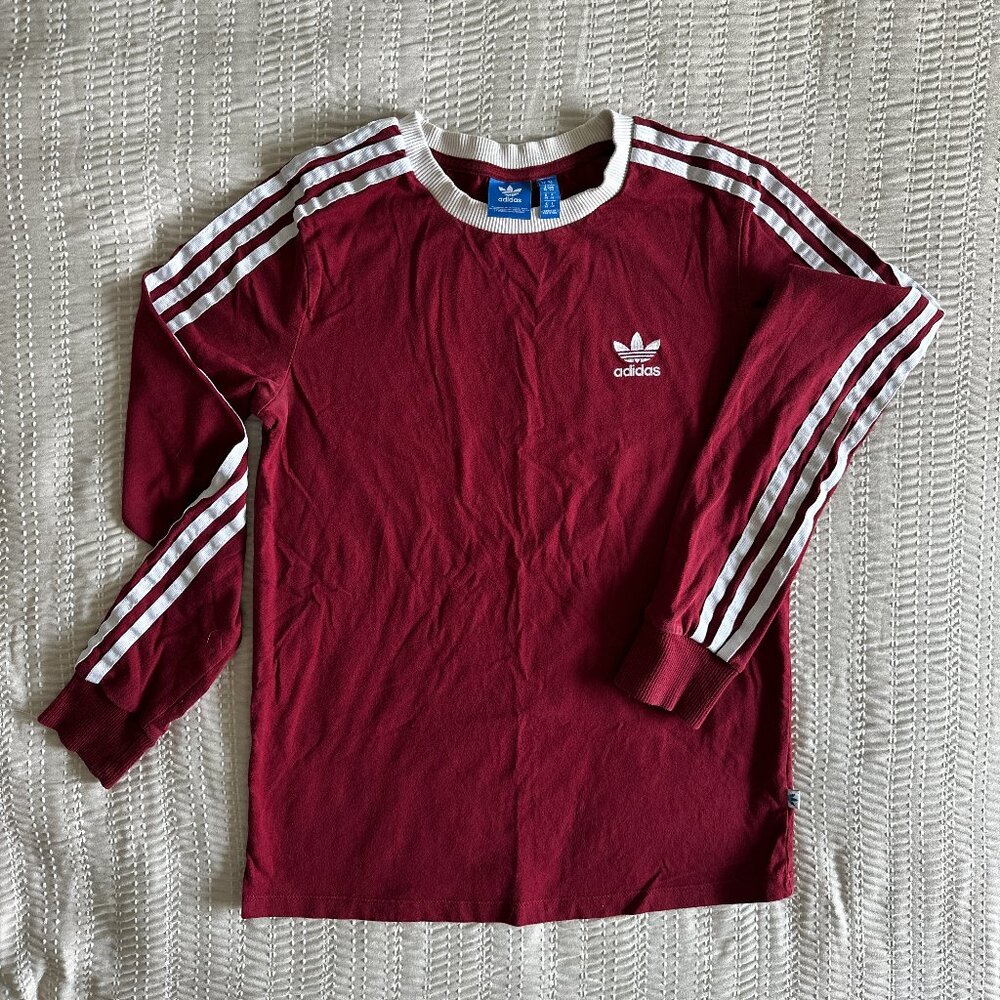 Adidas Originals Long Sleeve Tee – Unisex Small – Maroon & White